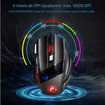 Mouse Gamer X7 com LED, 3200 DPI, USB com 7 Botões – Alta Performance para Jogos e Navegação – CompraSmart™