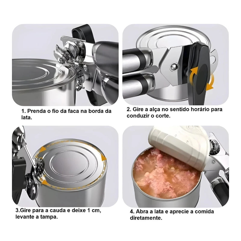 Abridor de Latas e Garrafas 3 em 1 em Aço Inox Profissional – CompraSmart™