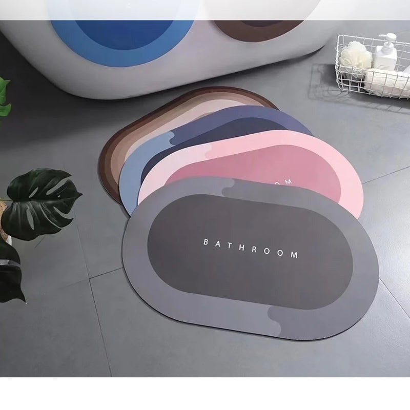 Tapete Oval Absorvente de Banheiro Secagem Rápida Antiderrapante – CompraSmart™