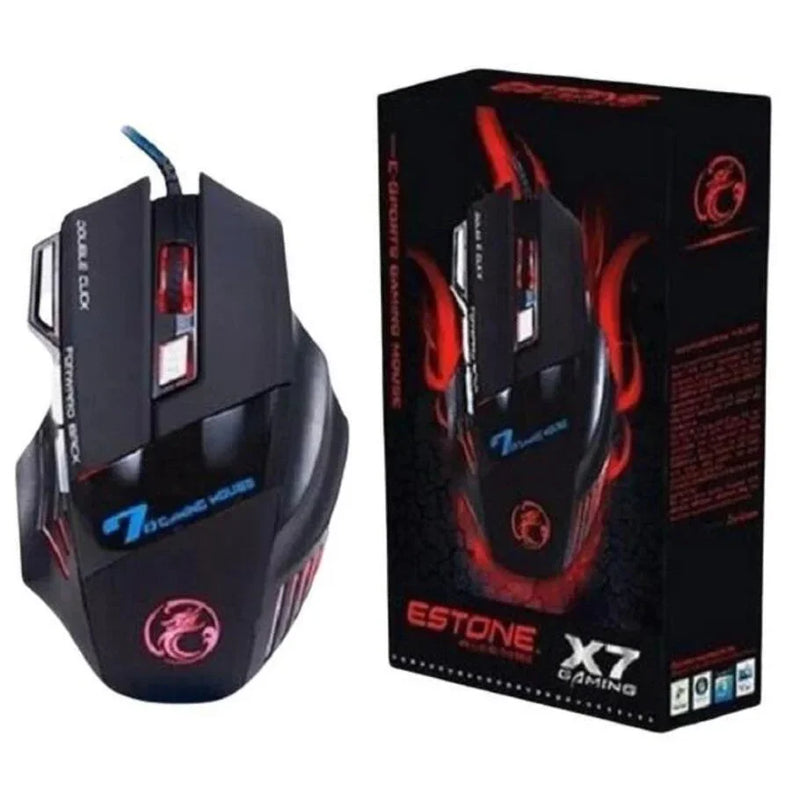 Mouse Gamer X7 com LED, 3200 DPI, USB com 7 Botões – Alta Performance para Jogos e Navegação – CompraSmart™