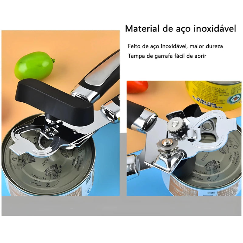 Abridor de Latas e Garrafas 3 em 1 em Aço Inox Profissional – CompraSmart™