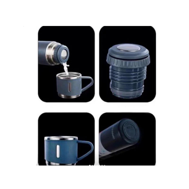 Kit Conjunto Garrafa Térmica com Tampa & Xícaras 500ml – Mantém Bebidas Quentes ou Frias por até 12h – CompraSmart™
