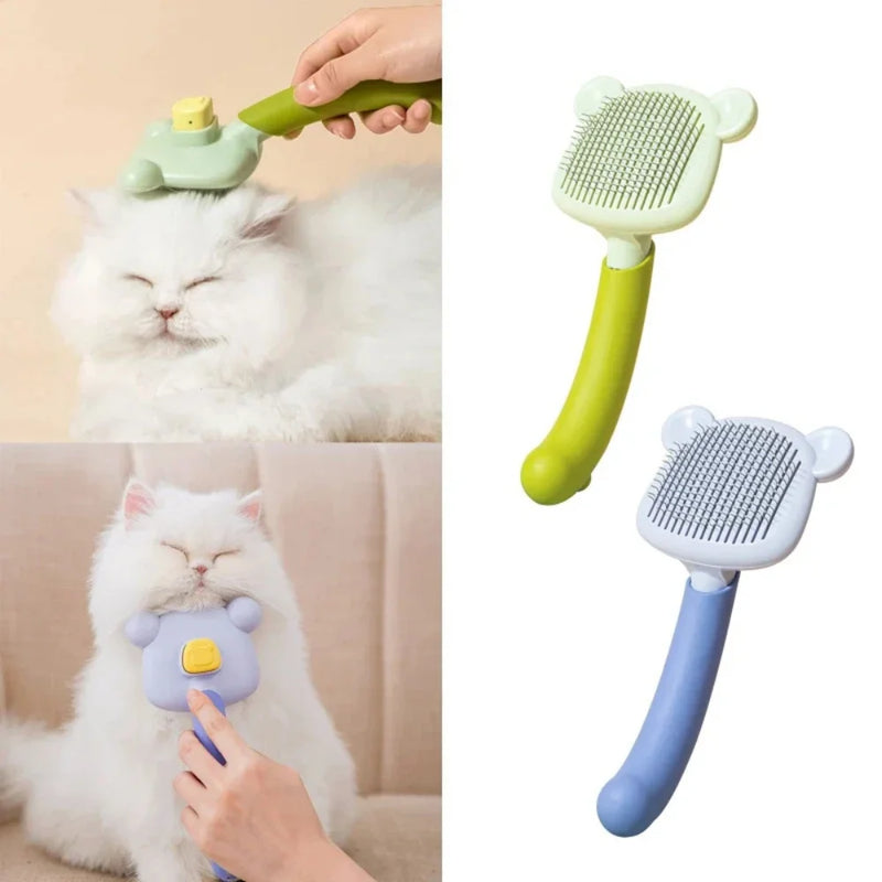 Escova Pente Massageadora Removedora de Pelos para Gatos e Cachorros com Botão de Limpeza Fácil – CompraSmart™