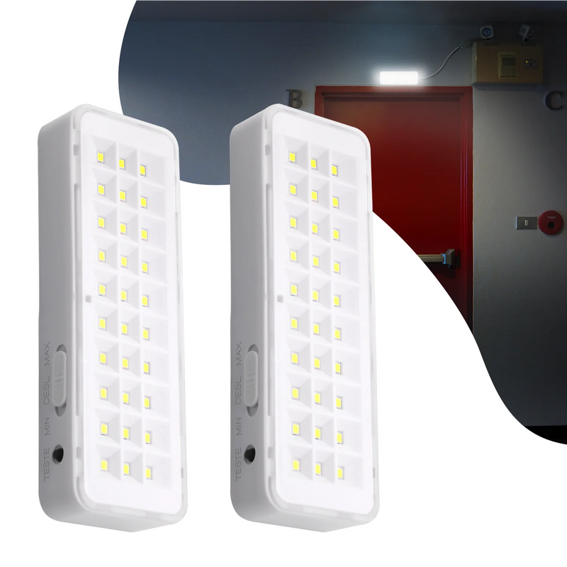 Kit 2 Luminárias de Emergência 30 LEDs com Bateria Recarregável – CompraSmart™