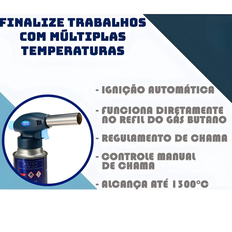 Maçarico Culinário Profissional Recarregável até 1300°C – Alta Precisão e Potência – CompraSmart™