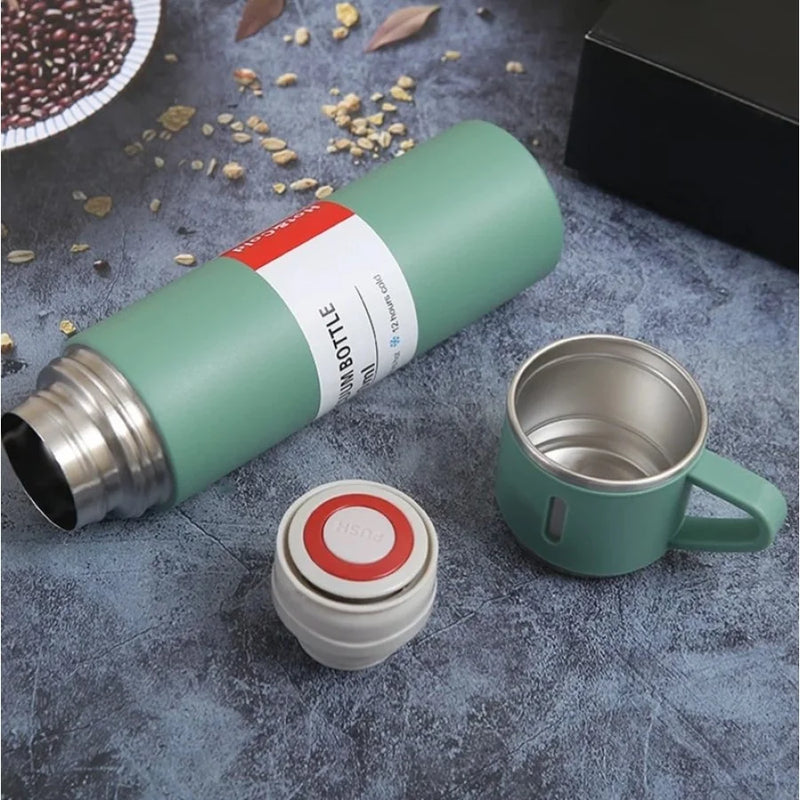 Kit Conjunto Garrafa Térmica com Tampa & Xícaras 500ml – Mantém Bebidas Quentes ou Frias por até 12h – CompraSmart™