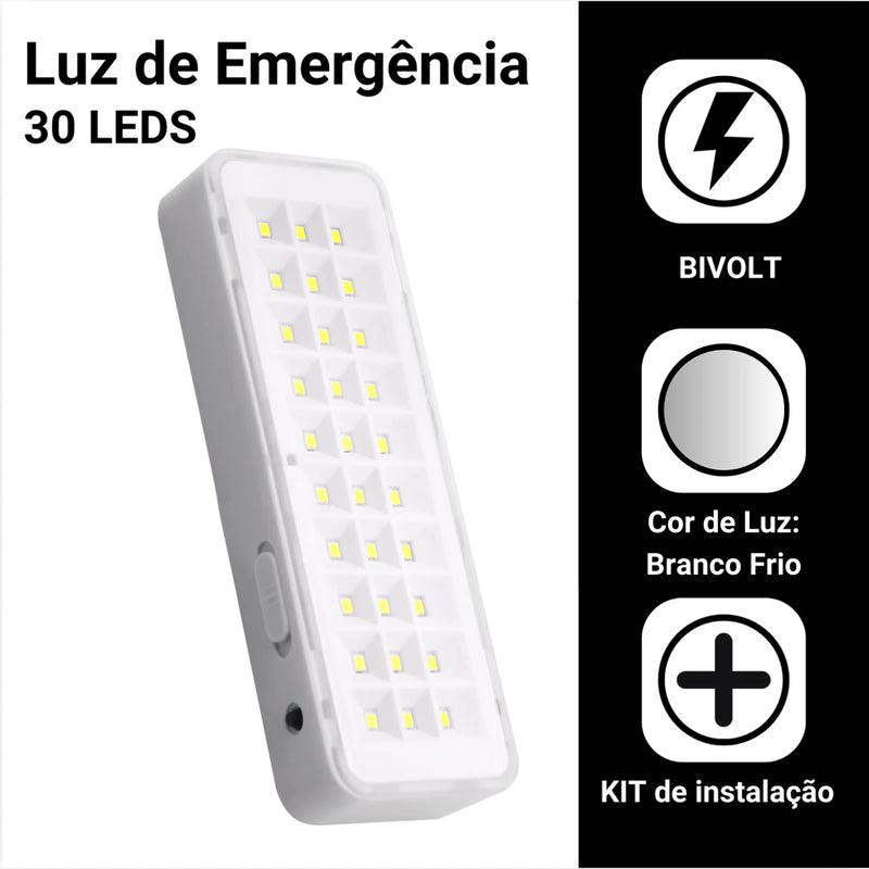 Kit 2 Luminárias de Emergência 30 LEDs com Bateria Recarregável – CompraSmart™