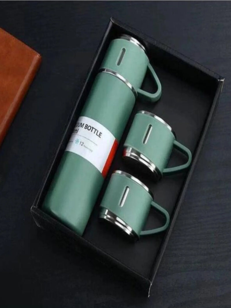 Kit Conjunto Garrafa Térmica com Tampa & Xícaras 500ml – Mantém Bebidas Quentes ou Frias por até 12h – CompraSmart™