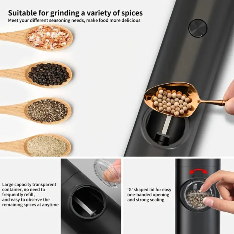 Moedor Elétrico de Sal, Pimenta e Temperos Automático com Ajuste de Moagem – CompraSmart™