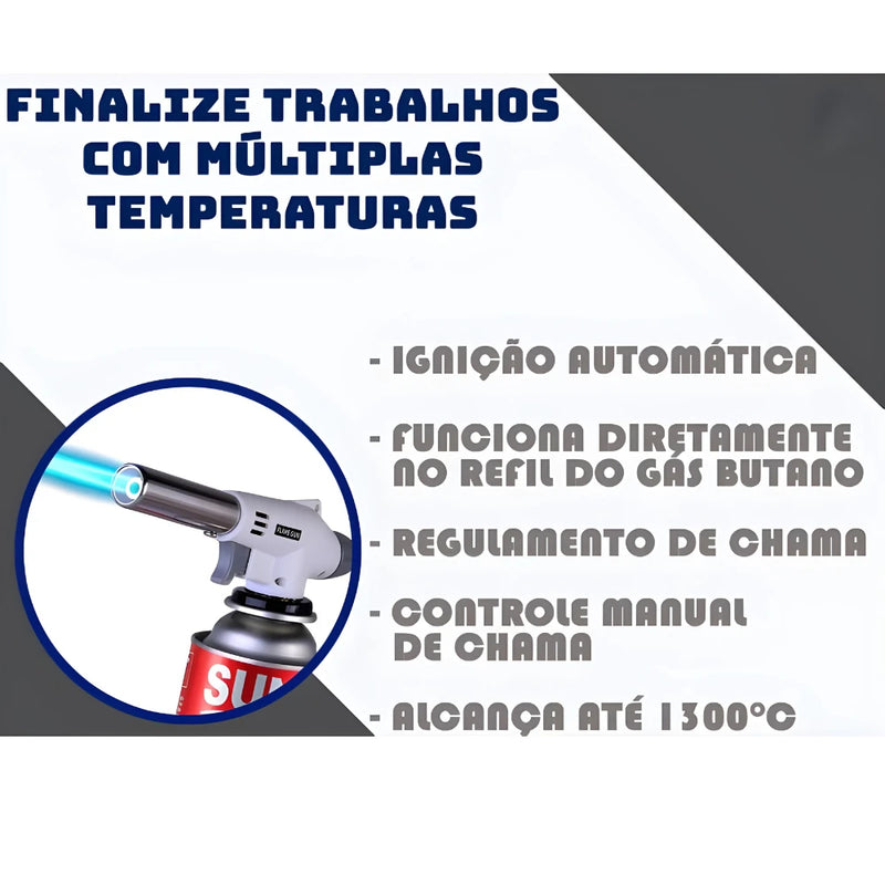 Maçarico Culinário Profissional Recarregável até 1300°C – Alta Precisão e Potência – CompraSmart™