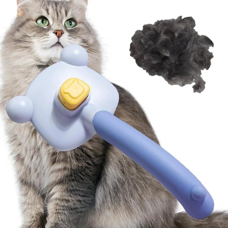 Escova Pente Massageadora Removedora de Pelos para Gatos e Cachorros com Botão de Limpeza Fácil – CompraSmart™