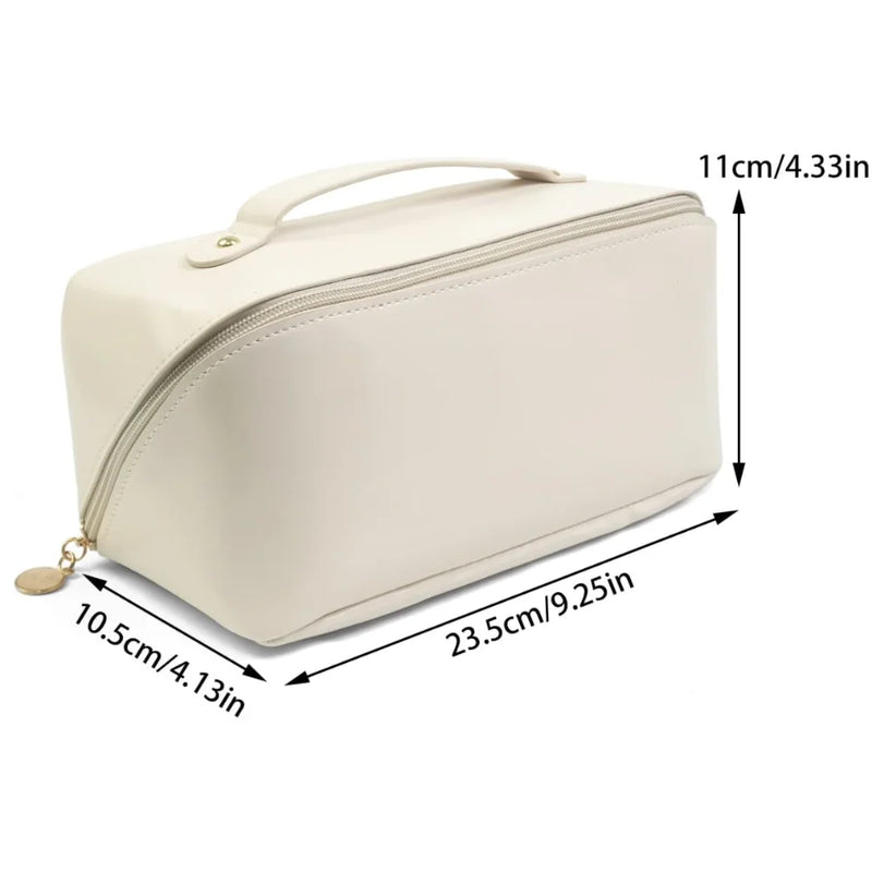 Bolsa Necessaire Feminina de Couro para Maquiagem e Cosméticos – Grande Capacidade Portátil para Viagem – CompraSmart™