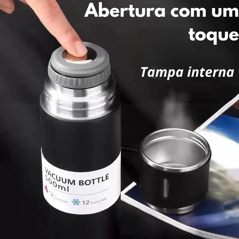Kit Conjunto Garrafa Térmica com Tampa & Xícaras 500ml – Mantém Bebidas Quentes ou Frias por até 12h – CompraSmart™