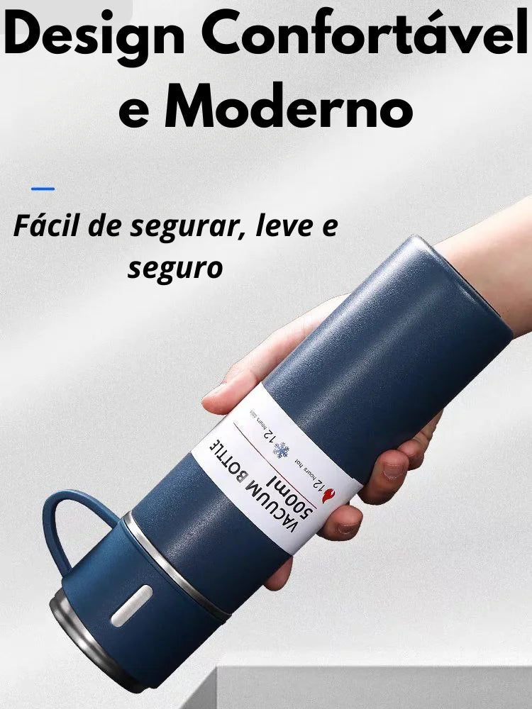 Kit Conjunto Garrafa Térmica com Tampa & Xícaras 500ml – Mantém Bebidas Quentes ou Frias por até 12h – CompraSmart™