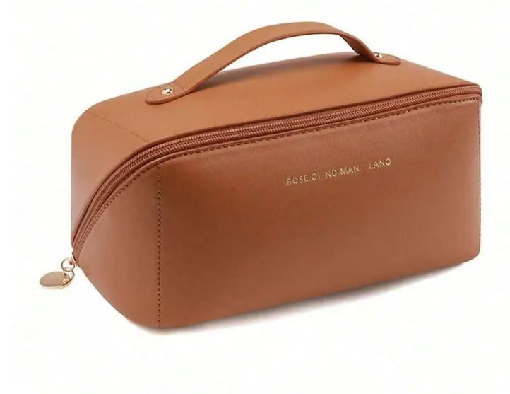 Bolsa Necessaire Feminina de Couro para Maquiagem e Cosméticos – Grande Capacidade Portátil para Viagem – CompraSmart™