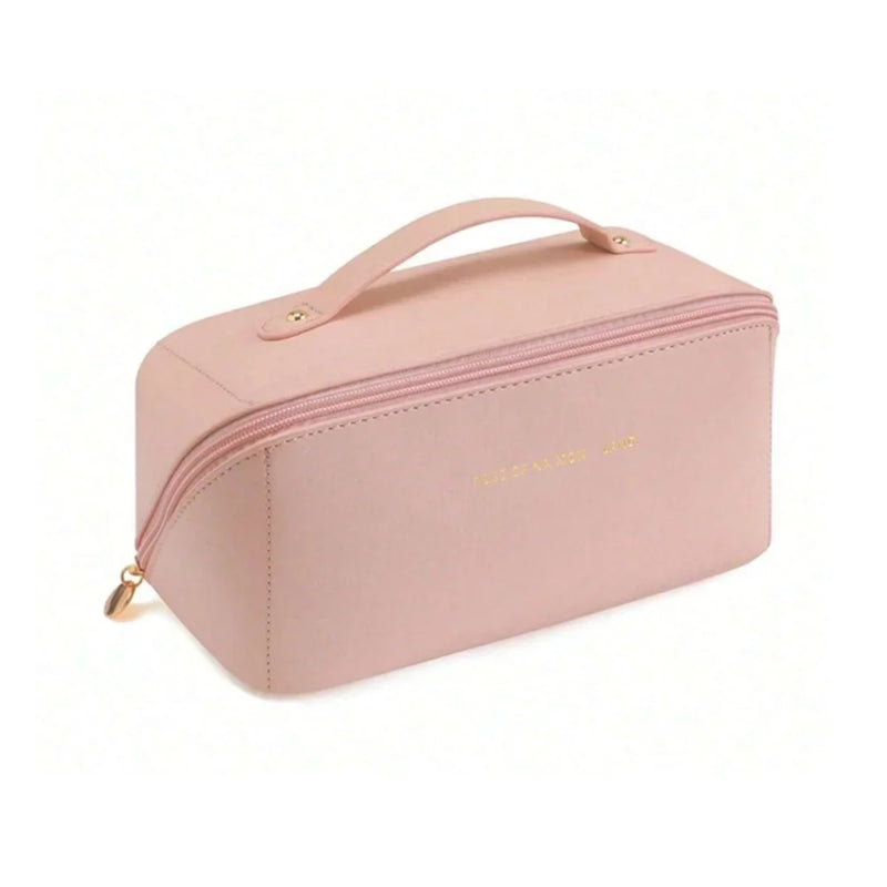 Bolsa Necessaire Feminina de Couro para Maquiagem e Cosméticos – Grande Capacidade Portátil para Viagem – CompraSmart™