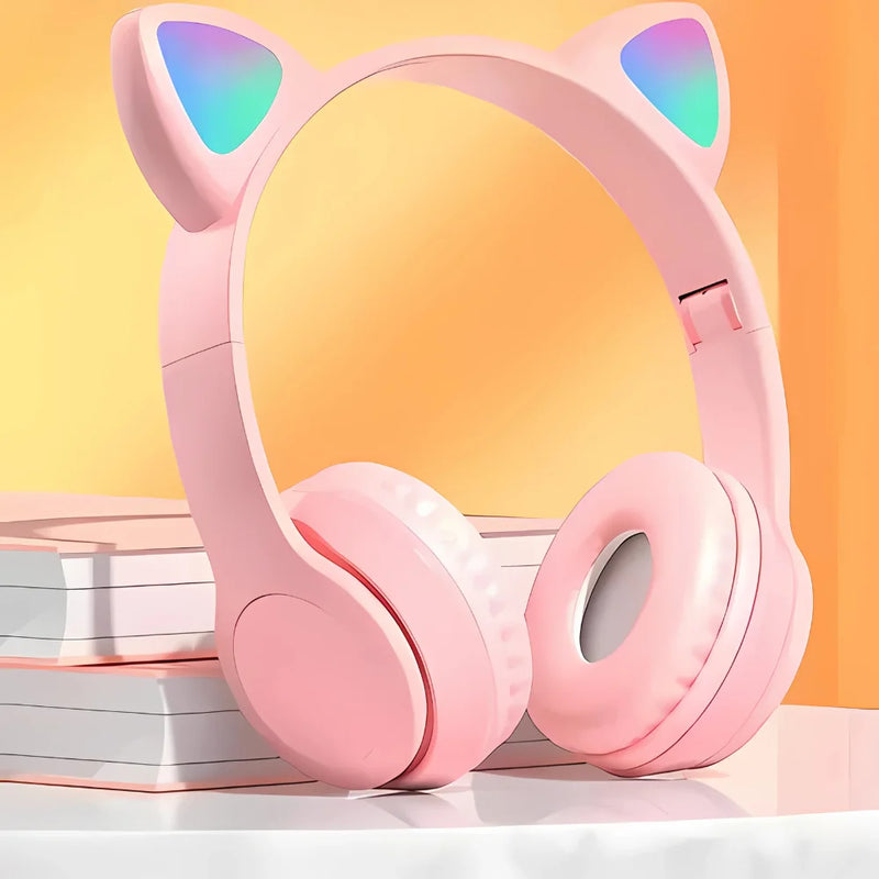 Fone de Ouvido Orelha Gatinho Bluetooth Infantil com LED – CompraSmart™
