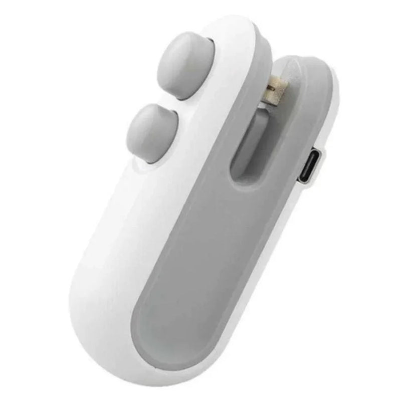 Mini Selador de Embalagem Recarregável USB com Cortador – Conservação de Alimentos e Vedação a Vácuo Portátil – CompraSmart™