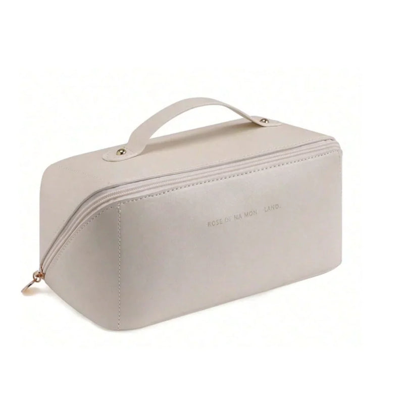 Bolsa Necessaire Feminina de Couro para Maquiagem e Cosméticos – Grande Capacidade Portátil para Viagem – CompraSmart™