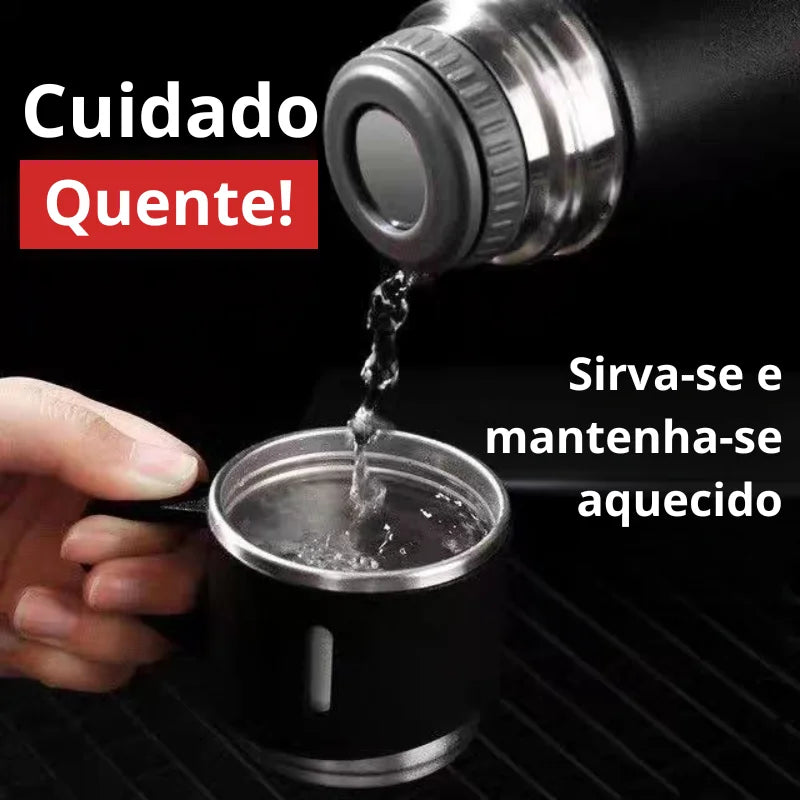 Kit Conjunto Garrafa Térmica com Tampa & Xícaras 500ml – Mantém Bebidas Quentes ou Frias por até 12h – CompraSmart™