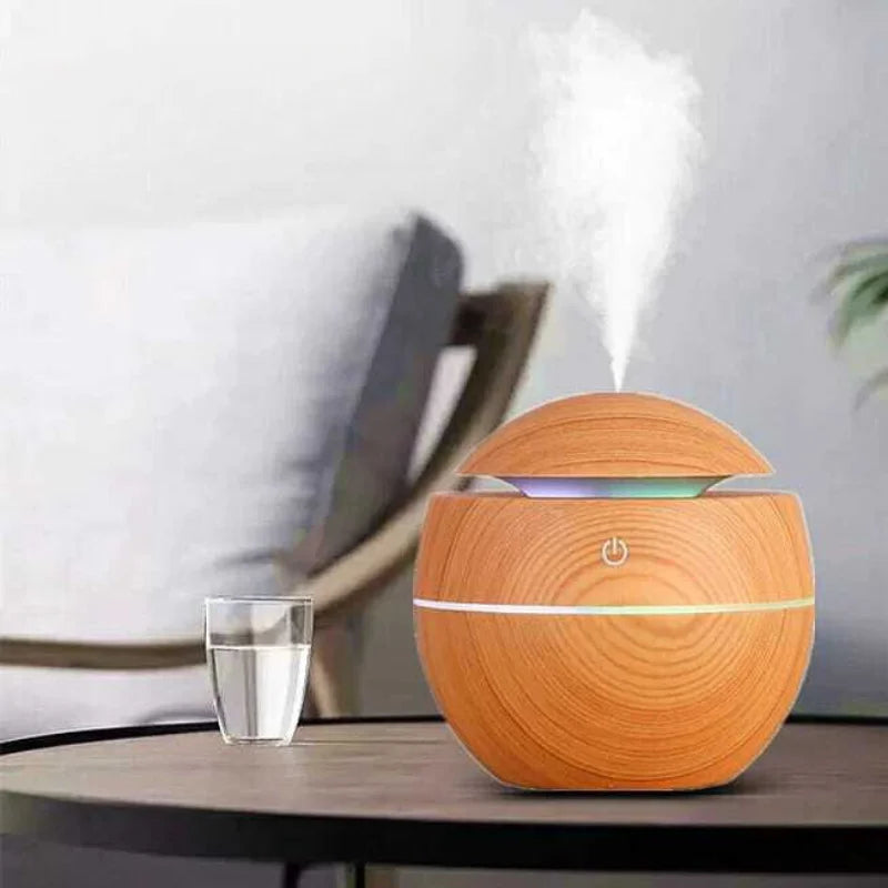 Mini Umidificador e Aromatizador de Ar Tipo Madeira – Elegância, Bem-estar e Conforto – CompraSmart™
