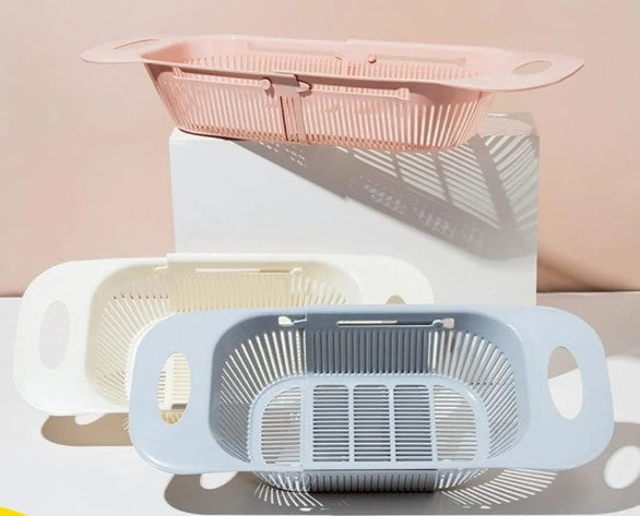 Escorredor de Pia Retrátil com Alças – Cesta Ajustável para Frutas, Pratos e Legumes – Organização Versátil – CompraSmart™