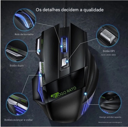 Mouse Gamer X7 com LED, 3200 DPI, USB com 7 Botões – Alta Performance para Jogos e Navegação – CompraSmart™