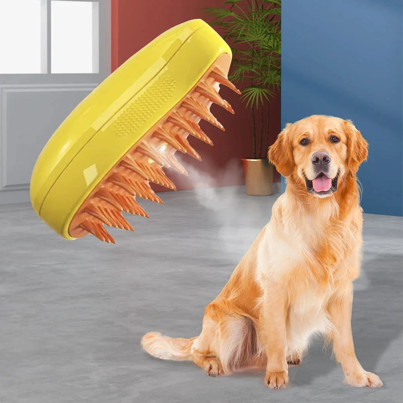 Escova Elétrica a Vapor para Gatos e Cães – 3 em 1 Massagem, Limpeza e Remoção de Pelos – CompraSmart™