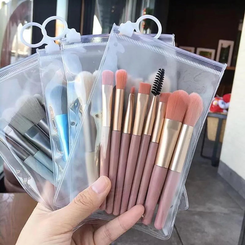 Kit c/ 8 Pincéis de Maquiagem com Estojo Transparente – CompraSmart™