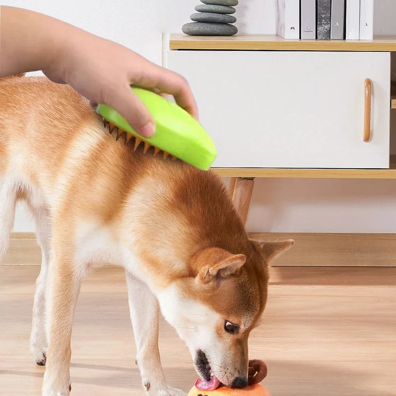 Escova Elétrica a Vapor para Gatos e Cães – 3 em 1 Massagem, Limpeza e Remoção de Pelos – CompraSmart™
