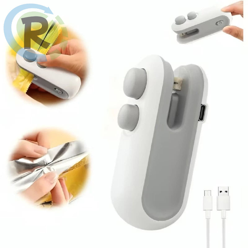 Mini Selador de Embalagem Recarregável USB com Cortador – Conservação de Alimentos e Vedação a Vácuo Portátil – CompraSmart™
