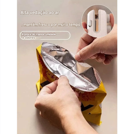 Mini Selador de Embalagem Recarregável USB com Cortador – Conservação de Alimentos e Vedação a Vácuo Portátil – CompraSmart™