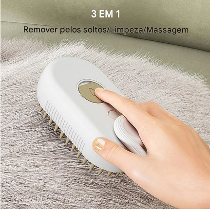 Escova a Vapor 3 em 1 para Gatos e Cães – Limpeza, Remoção de Pelos e Massagem – CompraSmart™