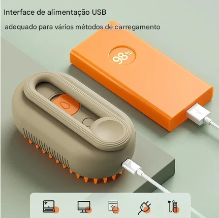 Escova a Vapor 3 em 1 para Gatos e Cães – Limpeza, Remoção de Pelos e Massagem – CompraSmart™