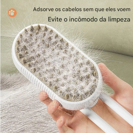 Escova a Vapor 3 em 1 para Gatos e Cães – Limpeza, Remoção de Pelos e Massagem – CompraSmart™