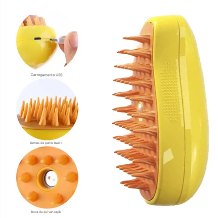 Escova Elétrica a Vapor para Gatos e Cães – 3 em 1 Massagem, Limpeza e Remoção de Pelos – CompraSmart™